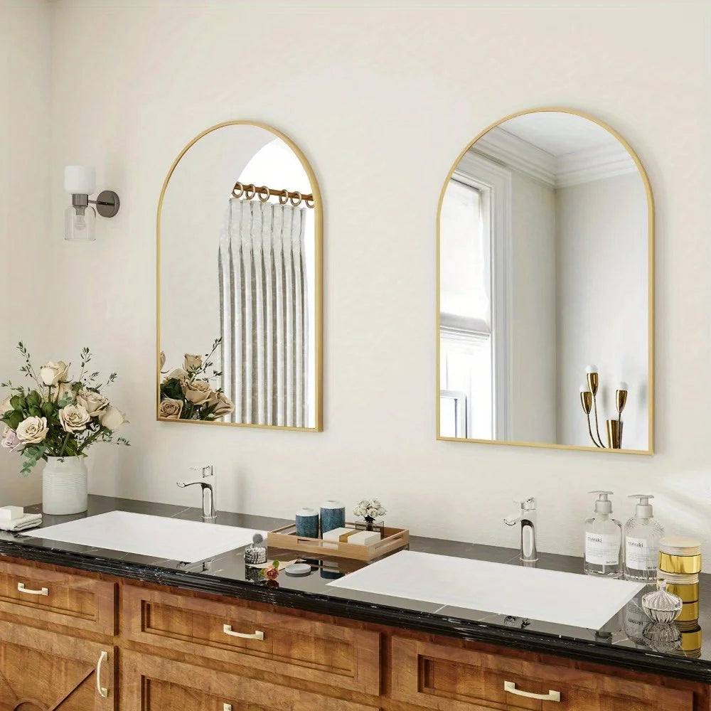 24"x16.1" Arched Vanity Mirror Bathroom Mirror Wall Mounted, Black
