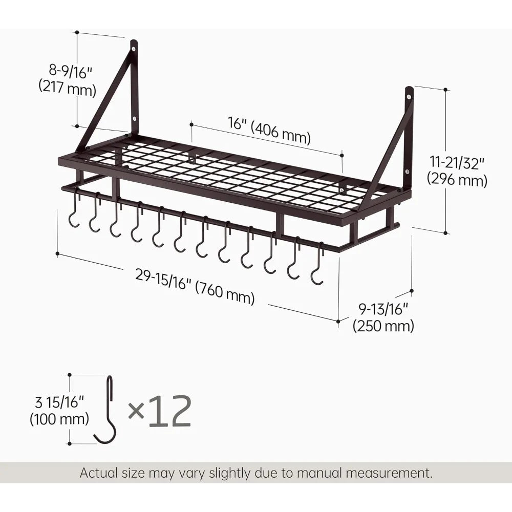 KES 30-Inch Oiled Bronze Pot Rack, Wall Mounted Hanging Pot and Pan Organizer with 12 Sturdy Hooks, Kitchen Wall Hanger