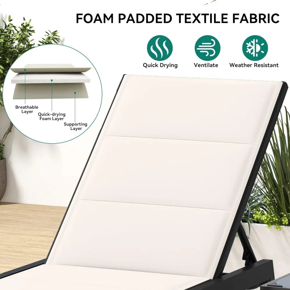 Outdoor Patio Chaise Lounge Set With Adjustable Backrest