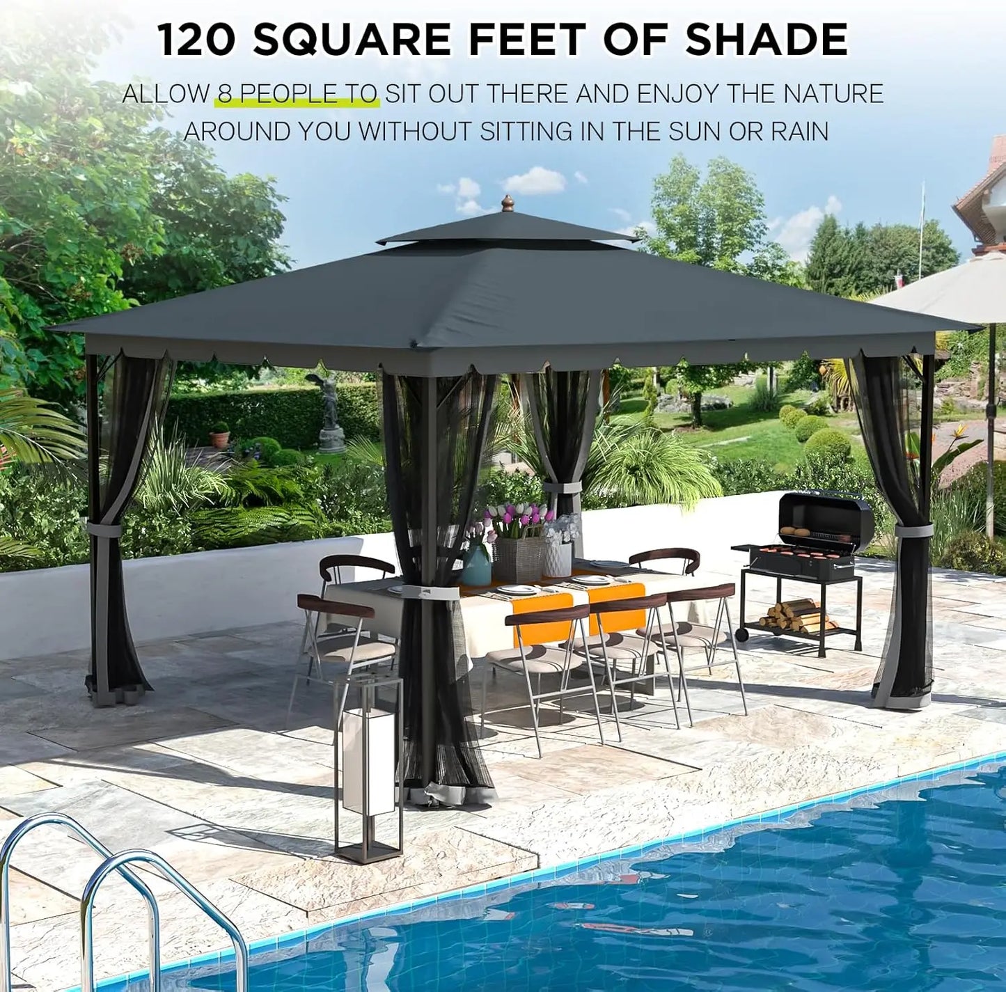 10x12 Outdoor Gazebo with Mosquito Netting and Heavy Duty Frame
