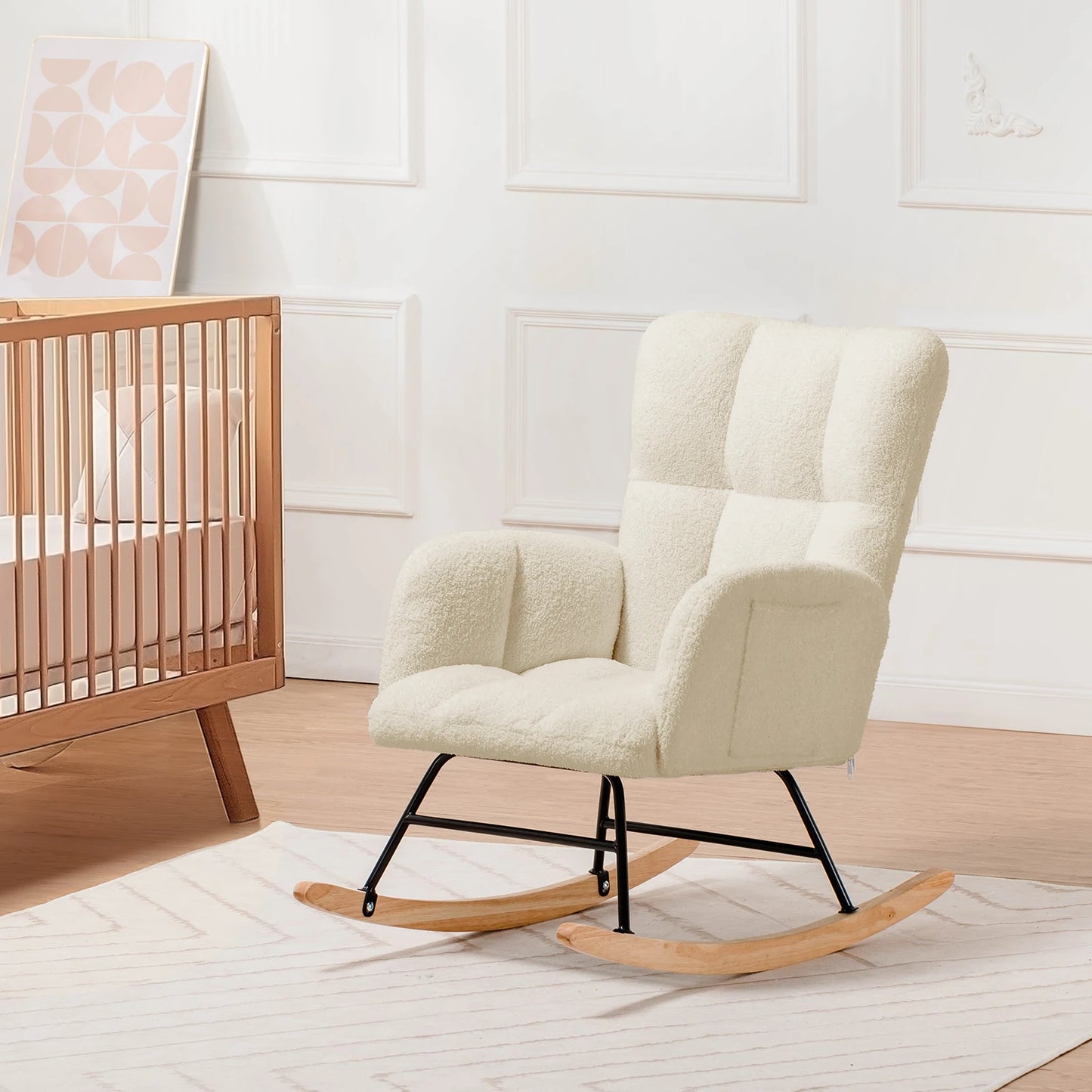 Nursery Rocking Chair Teddy Glider With Side Pockets