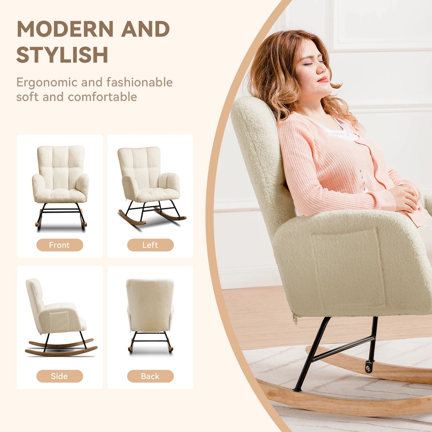 Nursery Rocking Chair Teddy Glider With Side Pockets