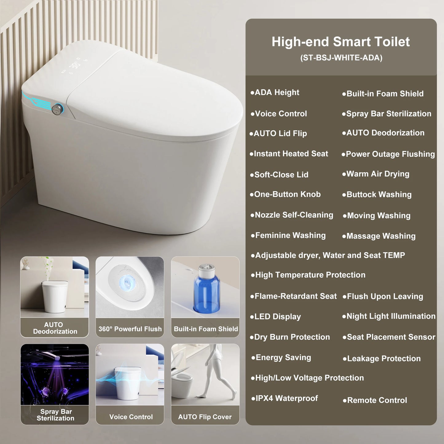Smart Toilet With Built In Bidet And Instant Warm Water