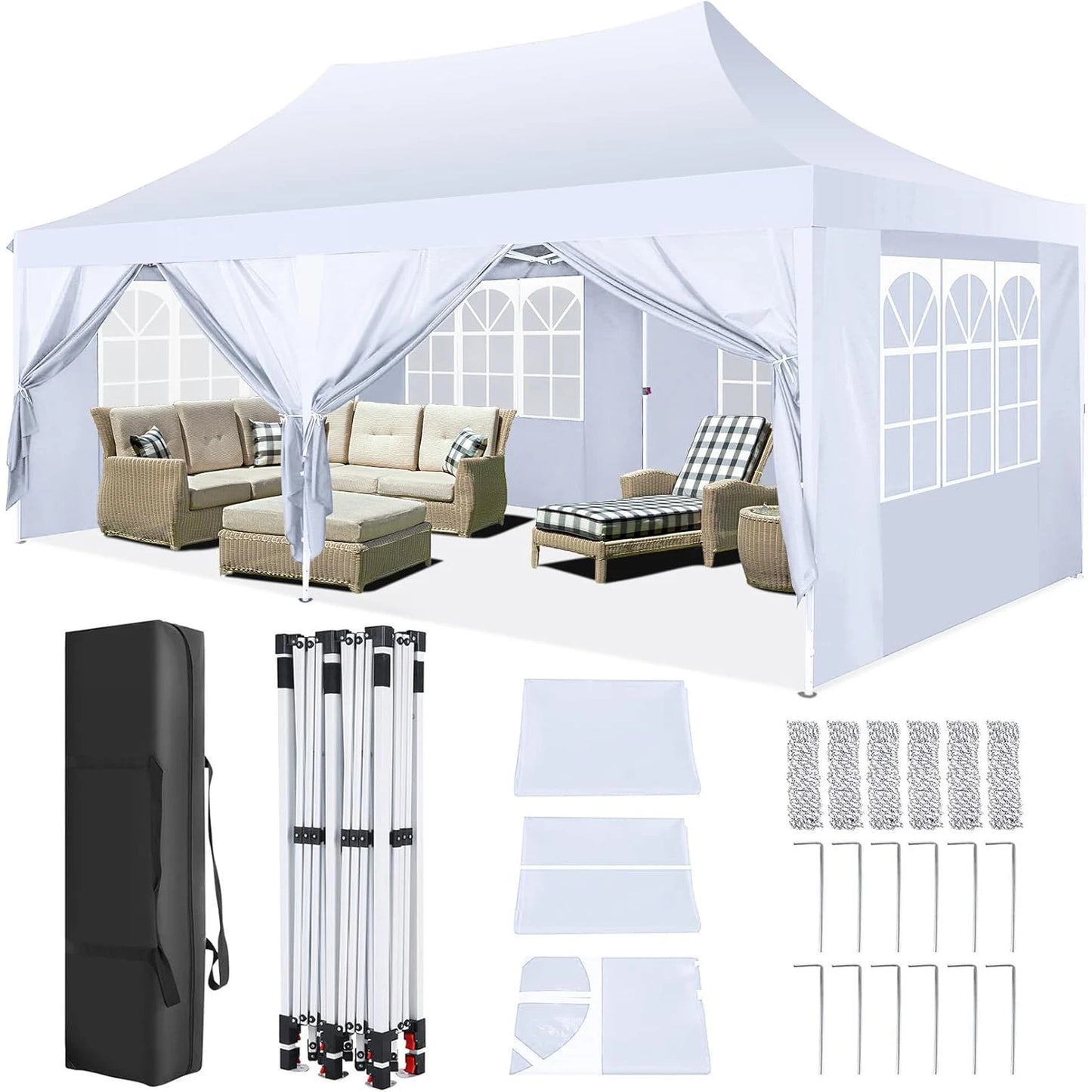 10x20ft Pop Up Gazebo Canopy for Outdoor Parties UV50 Waterproof