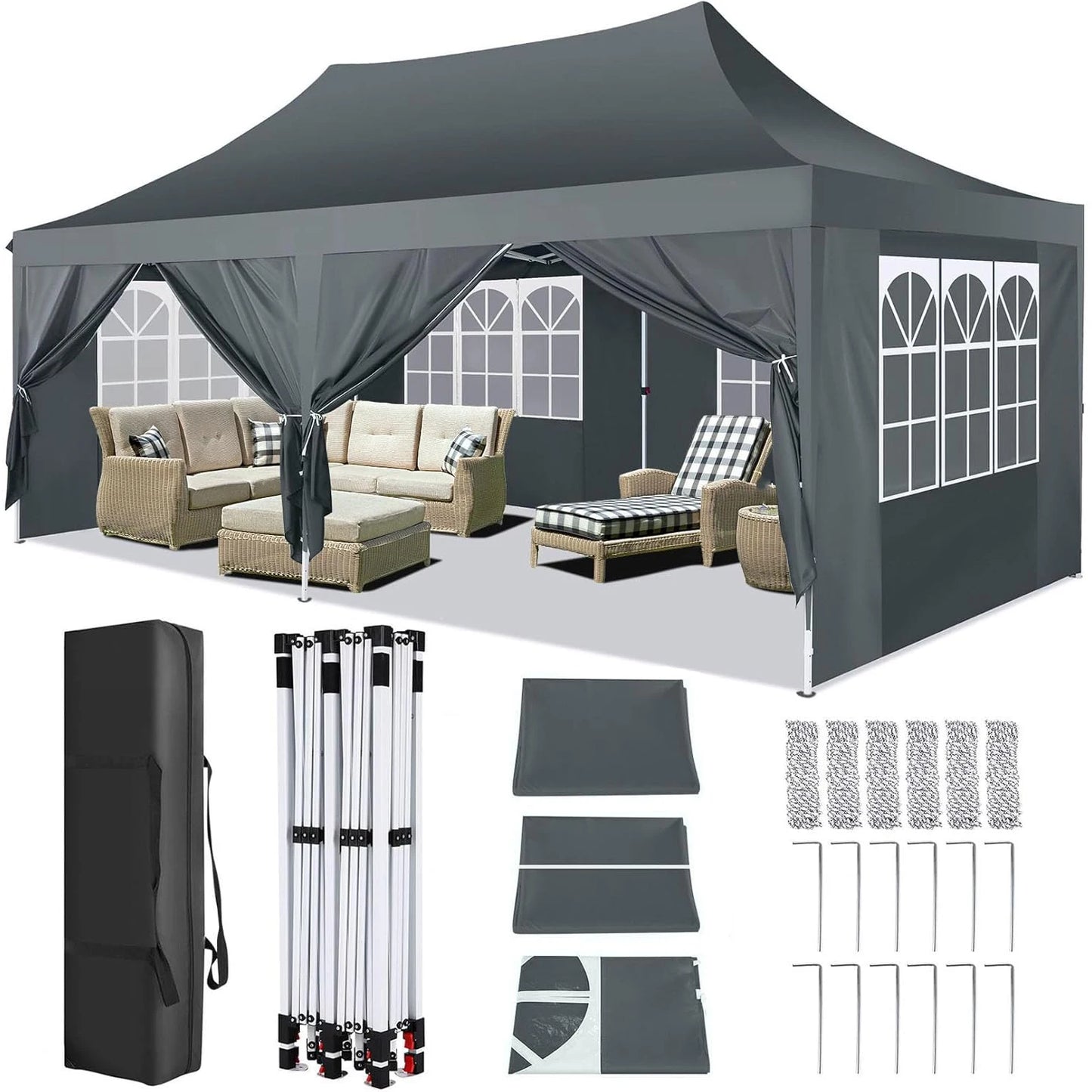 10x20ft Pop Up Gazebo Canopy for Outdoor Parties UV50 Waterproof