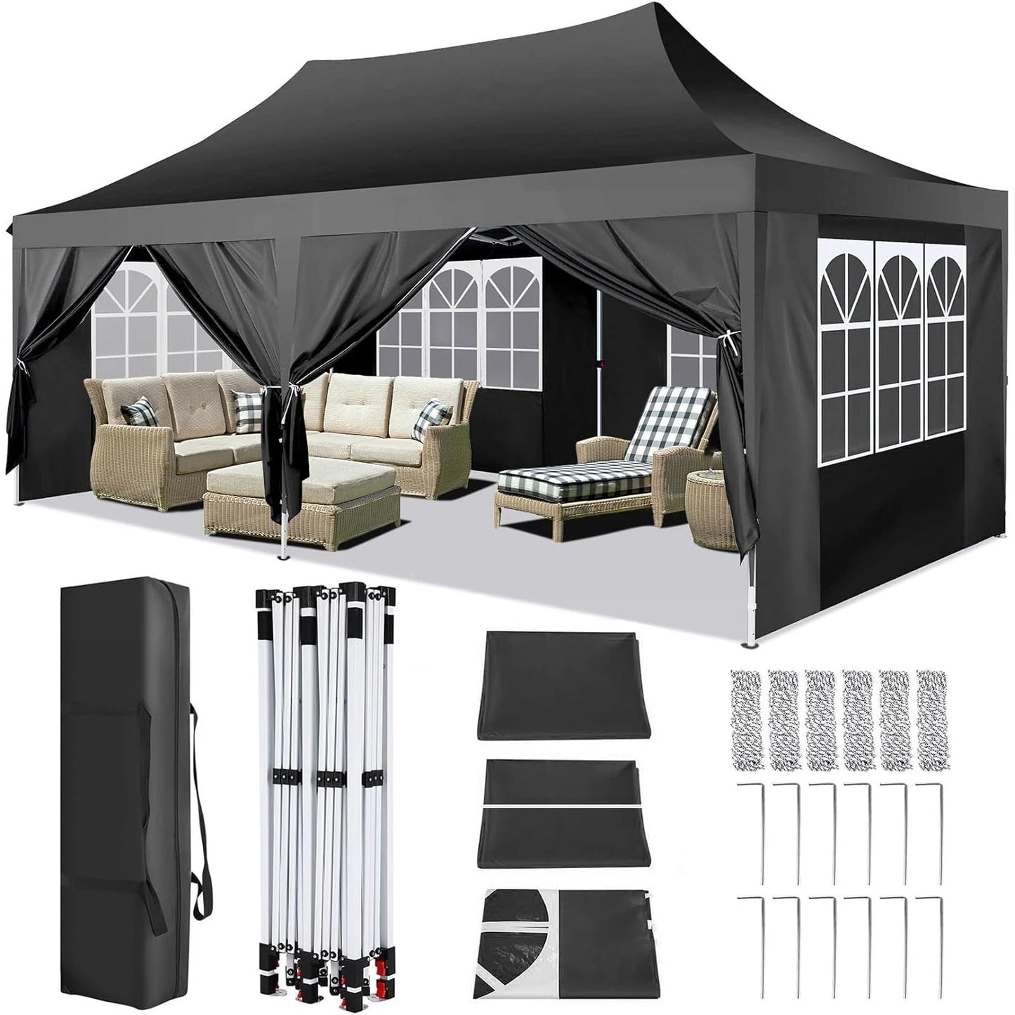 10x20ft Pop Up Gazebo Canopy for Outdoor Parties UV50 Waterproof