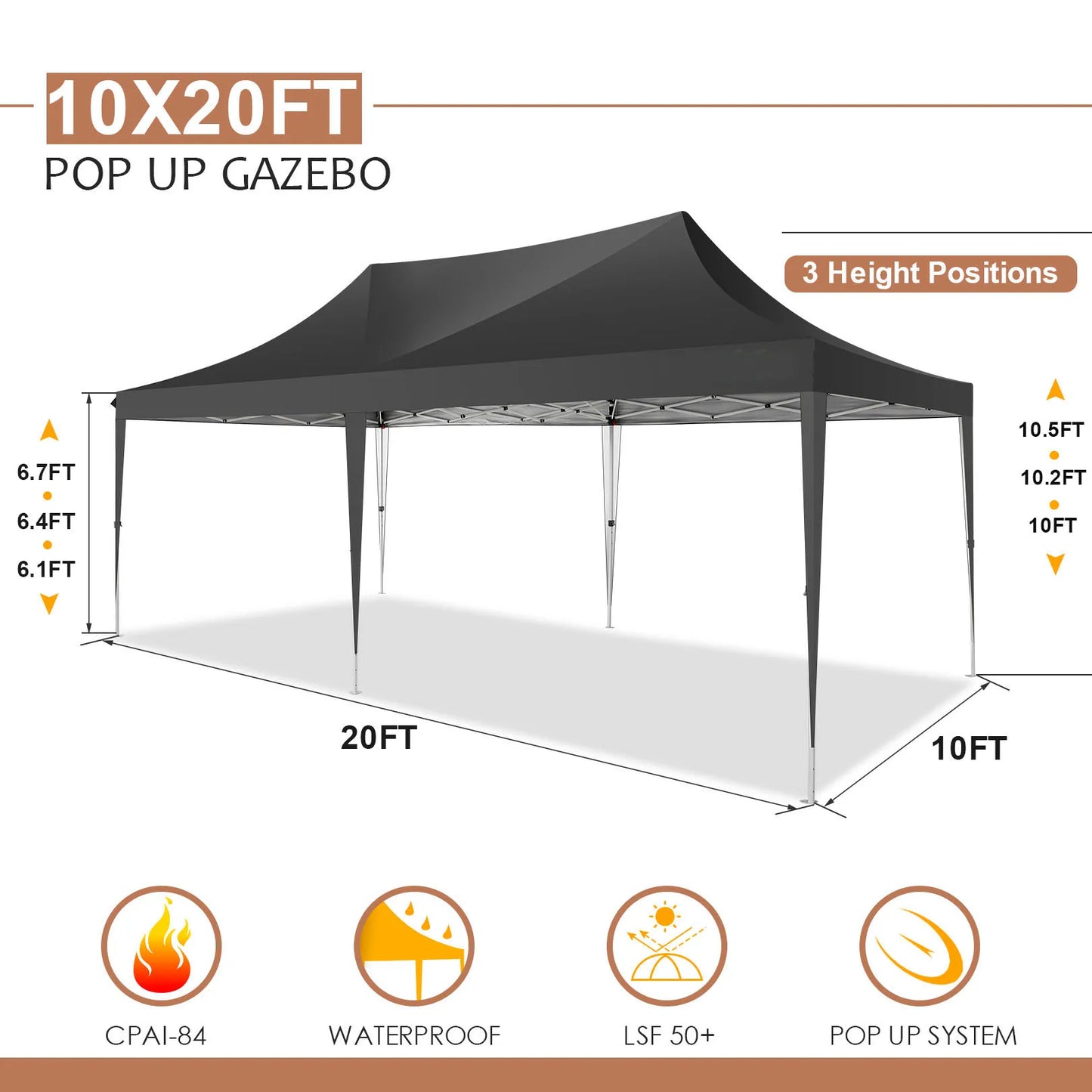 10x20ft Pop Up Gazebo Canopy for Outdoor Parties UV50 Waterproof
