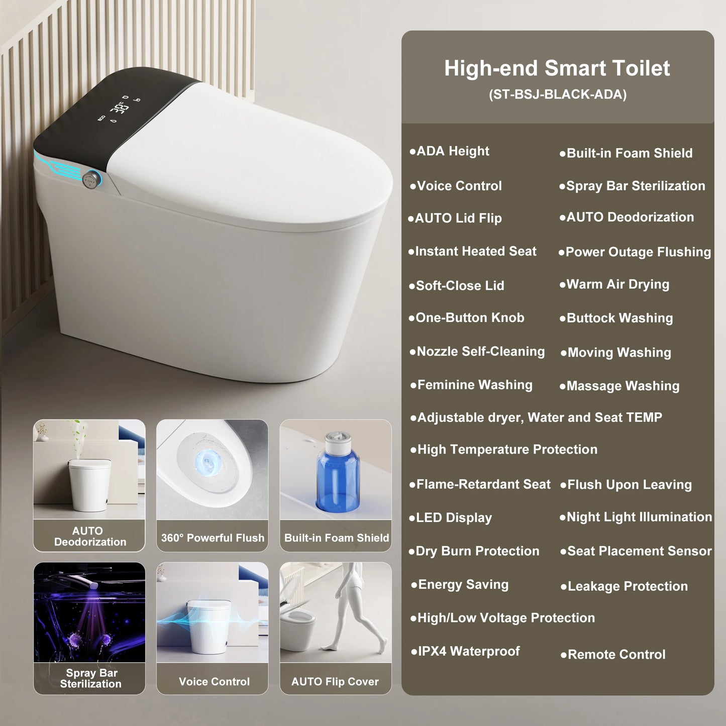 Smart Toilet With Built In Bidet And Instant Warm Water