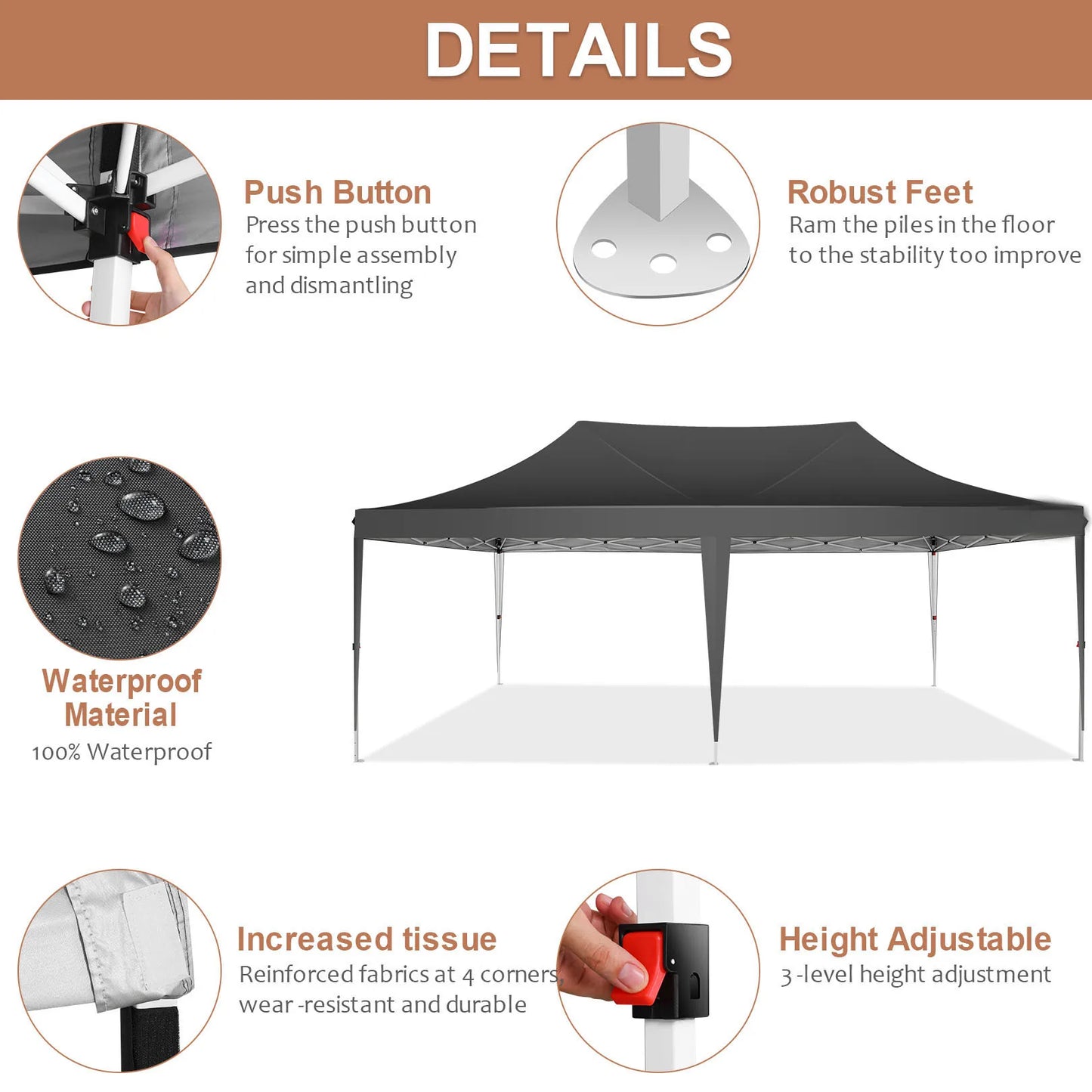 10x20ft Pop Up Gazebo Canopy for Outdoor Parties UV50 Waterproof