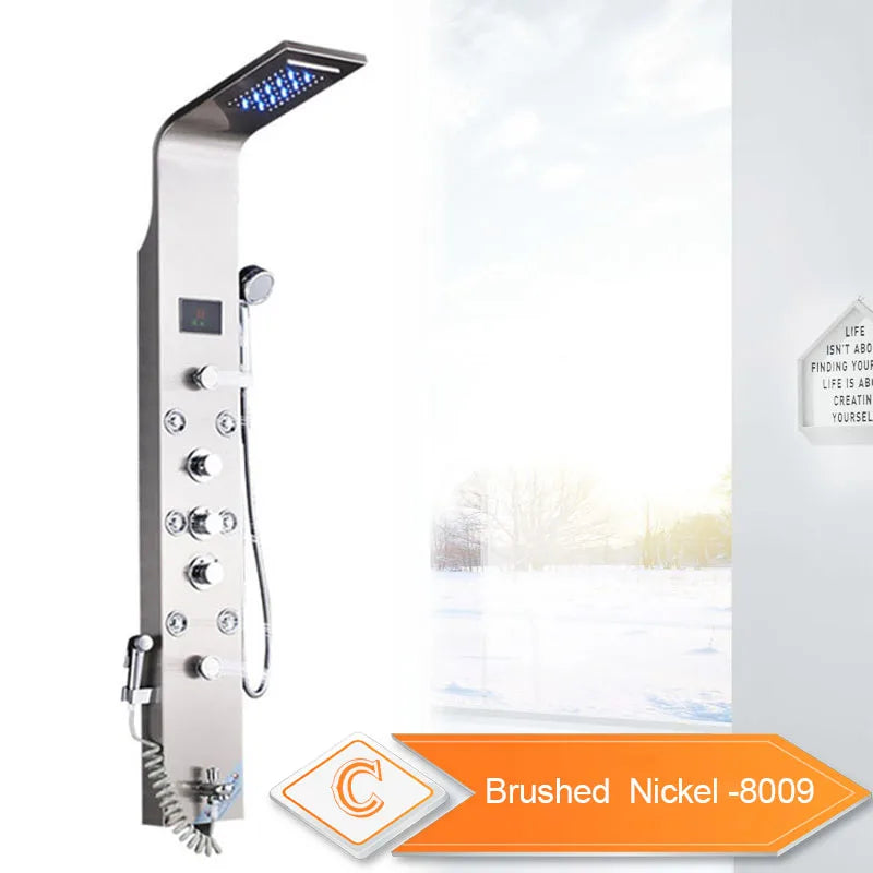 LED Bathroom Shower Panel With Intelligent LCD Display And 6 Modes Rain Massage Jet