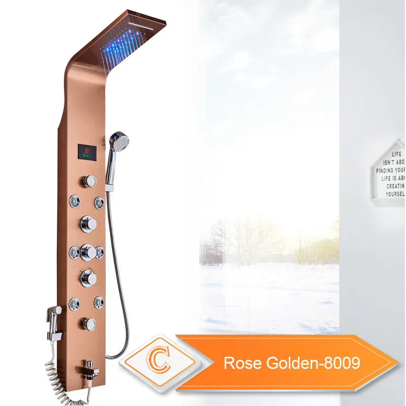 LED Bathroom Shower Panel With Intelligent LCD Display And 6 Modes Rain Massage Jet