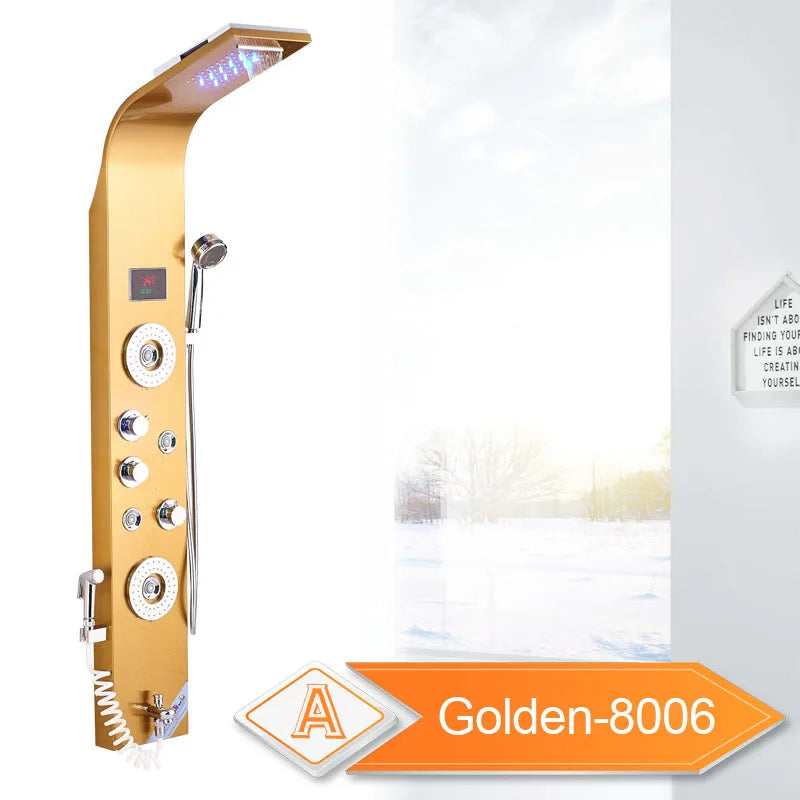 LED Bathroom Shower Panel With Intelligent LCD Display And 6 Modes Rain Massage Jet