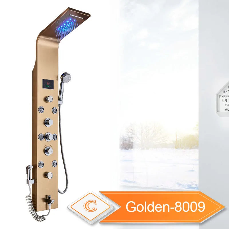 LED Bathroom Shower Panel With Intelligent LCD Display And 6 Modes Rain Massage Jet