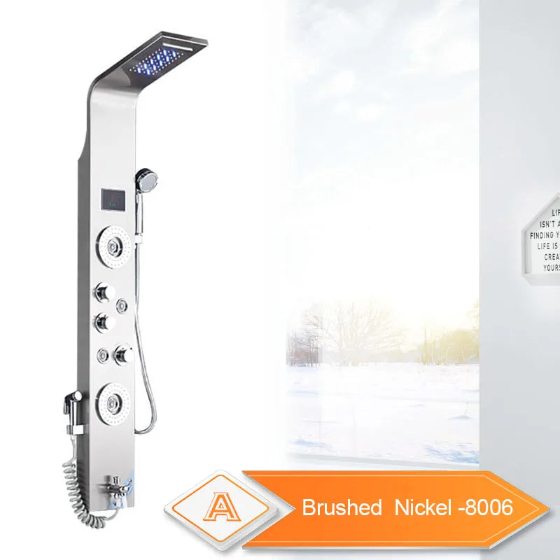 LED Bathroom Shower Panel With Intelligent LCD Display And 6 Modes Rain Massage Jet