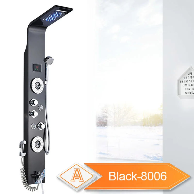 LED Bathroom Shower Panel With Intelligent LCD Display And 6 Modes Rain Massage Jet