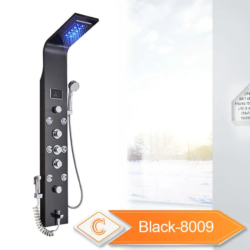 LED Bathroom Shower Panel With Intelligent LCD Display And 6 Modes Rain Massage Jet