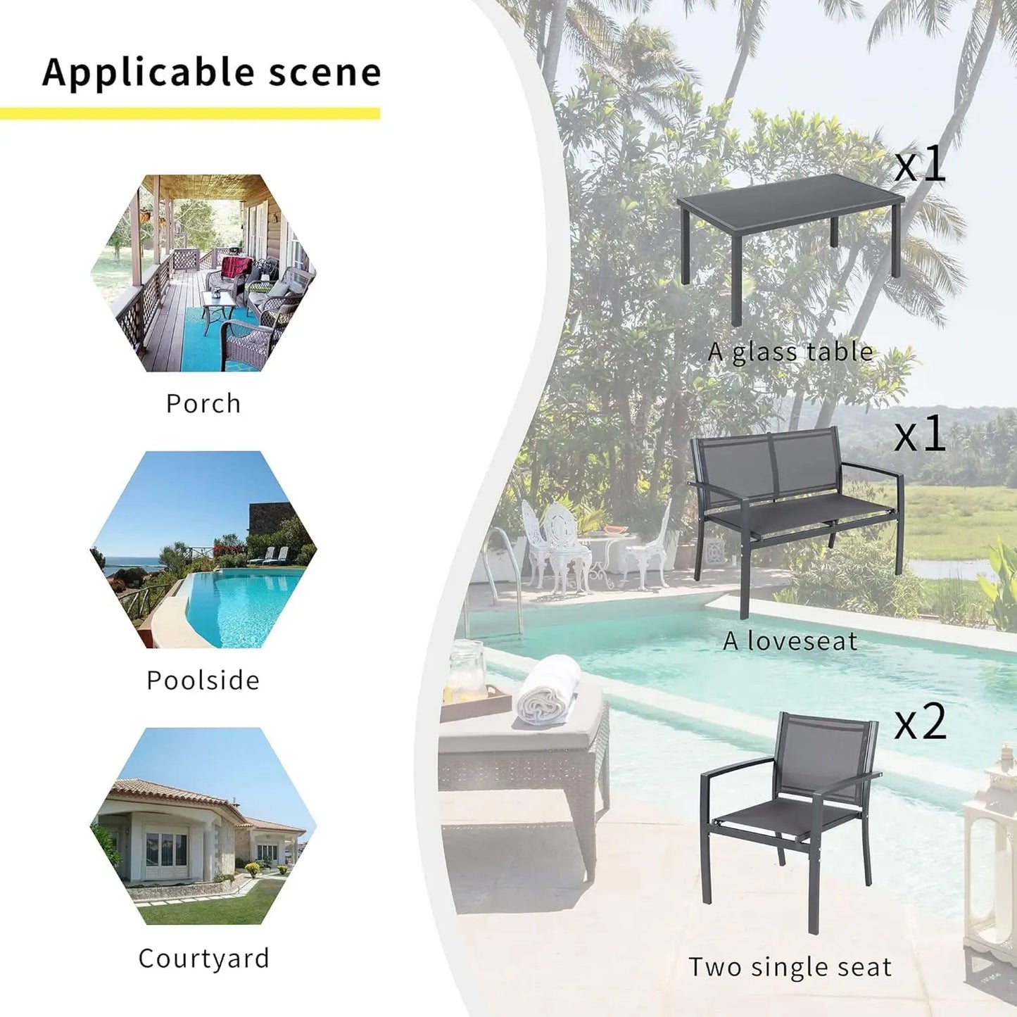 All Weather Outdoor Patio Set With Glass Table And Chairs