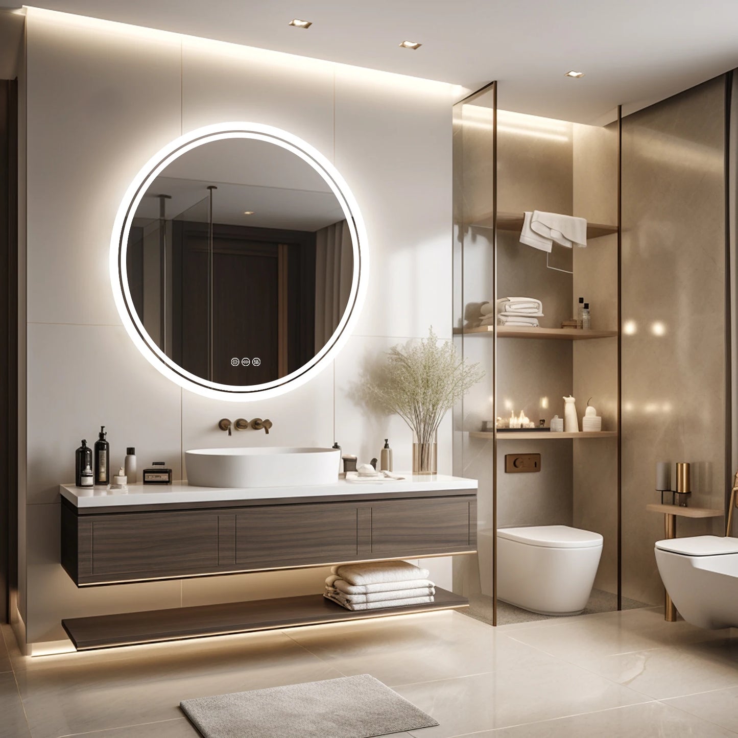 ProfessionalGrade Bathroom Mirror With LED Backlit Illumination IP65 Dimmable Circle