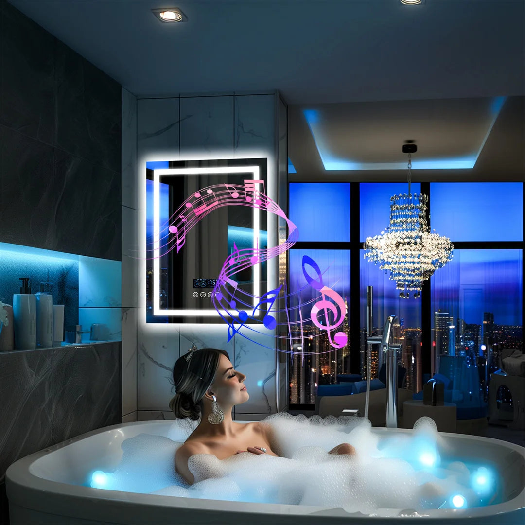 Illuminated Bluetooth Bathroom Vanity Mirror With Anti Fog LED Lighting