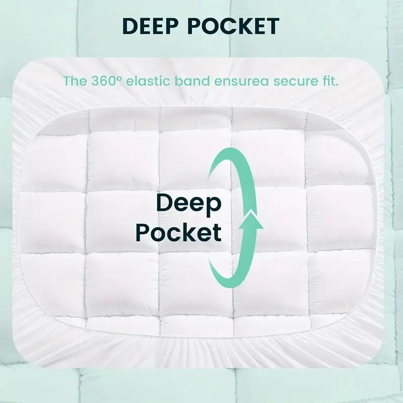 Extra Thick Mattress Topper 500-1000Gsm Cooling Noiseless Breathable Fitted 8-21 Deep Pocket Machine Washable Mattress Pad