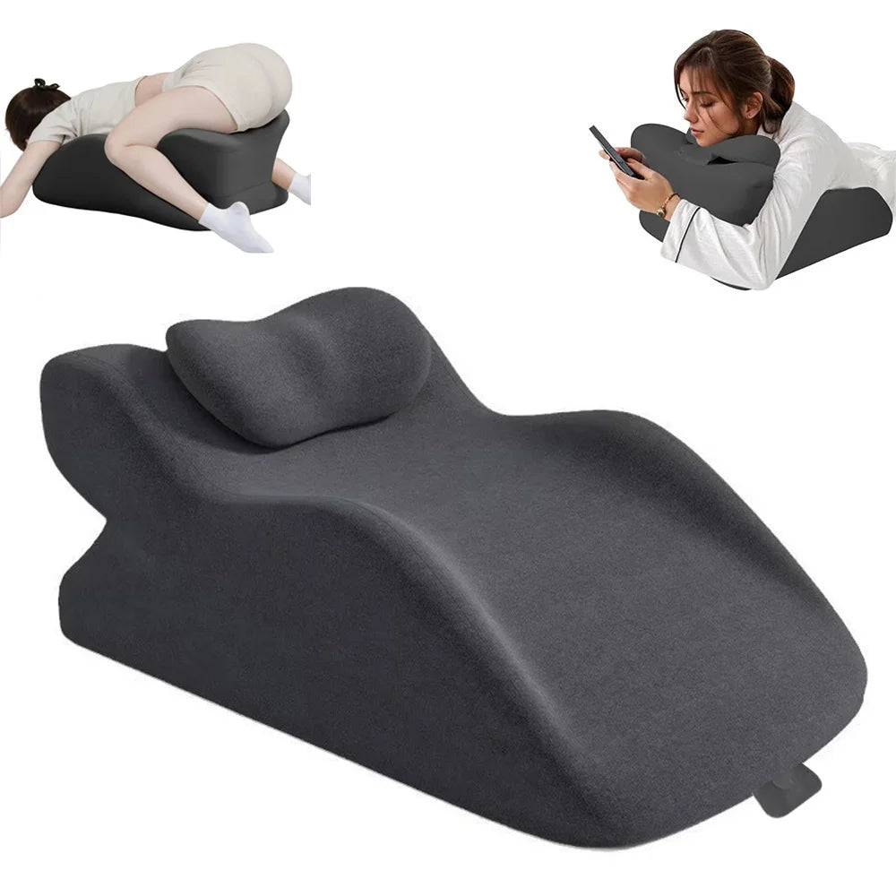Bed Multifunctional Ergonomic Wedge Pillow with New Prone Position for Reading, Unique Curved Design, with Washable Cover