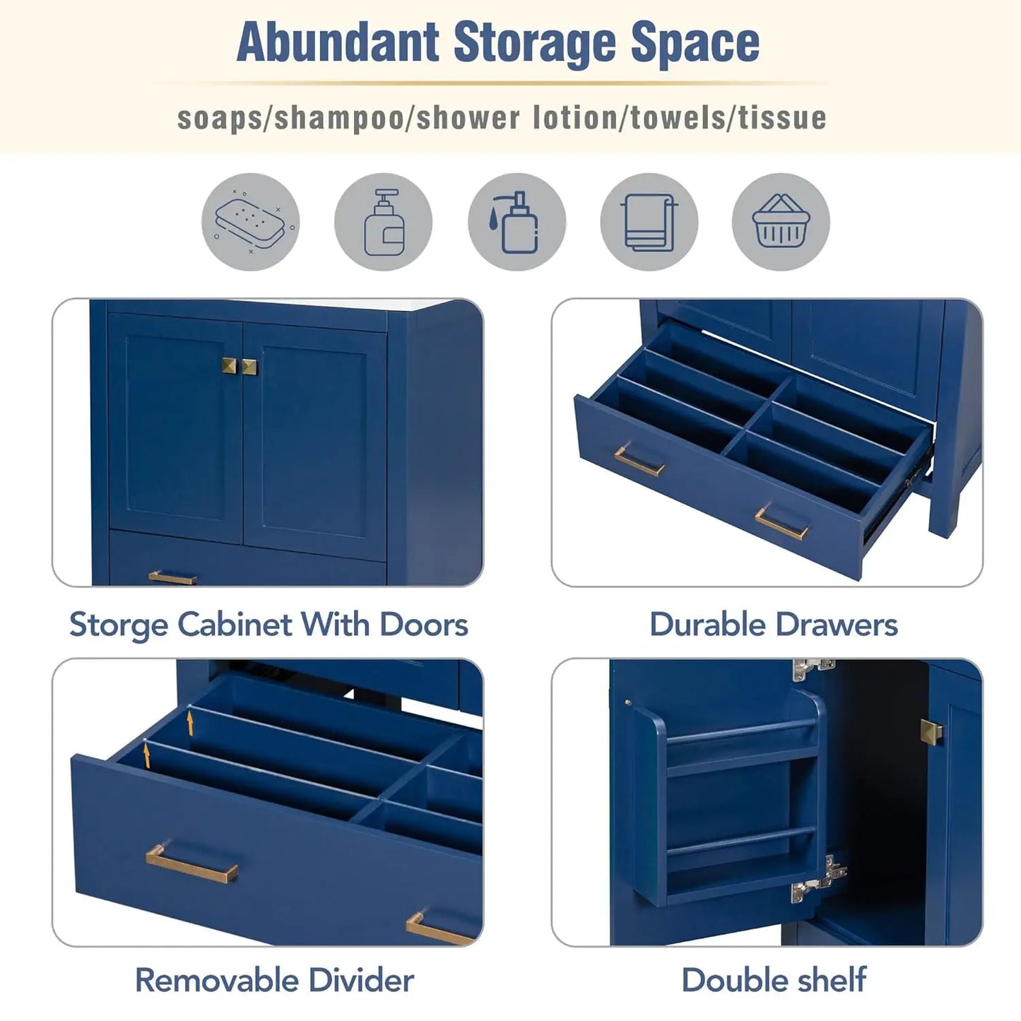 30" Bathroom Vanity with Single Sink, Combo Cabinet Undermount Sink, Bathroom Storage Cabinet with 2 Doors , Customized