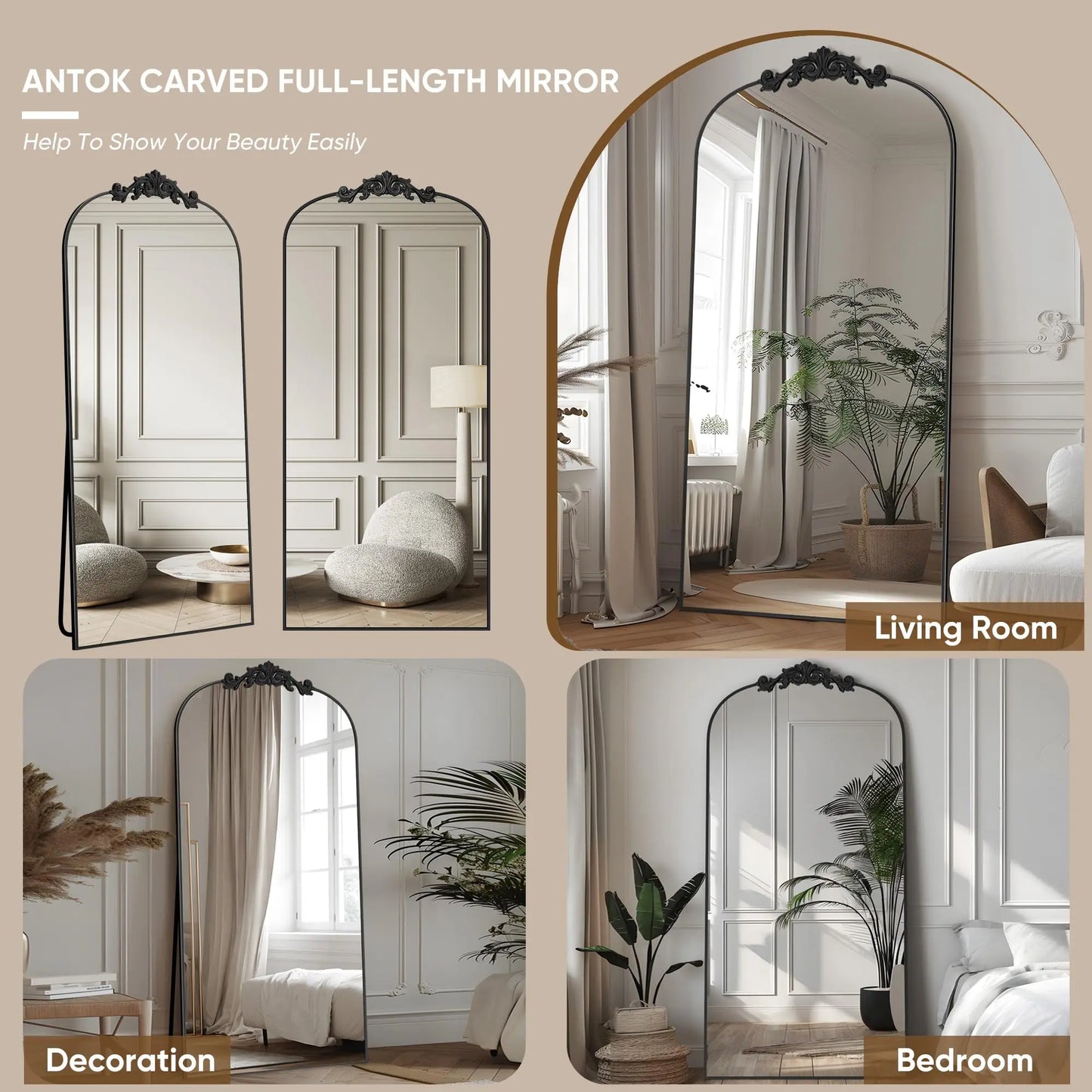 Antok Full Length Floor Mirror With Carved Standing Frame