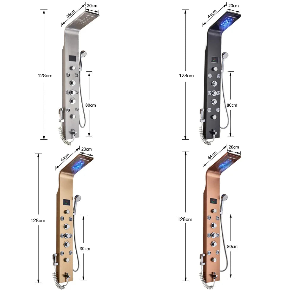 LED Bathroom Shower Panel With Intelligent LCD Display And 6 Modes Rain Massage Jet