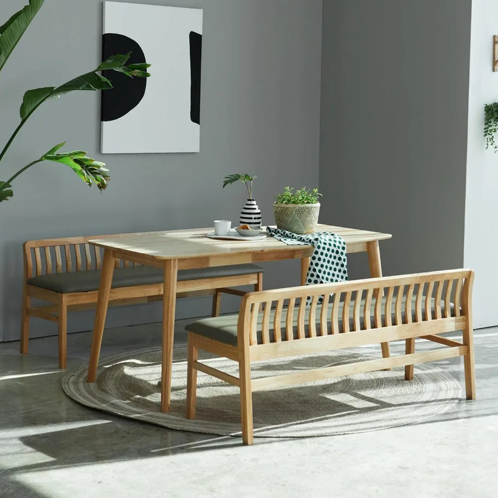 Jeno 54 Inch Wooden Dining Bench Natural Oak Finish
