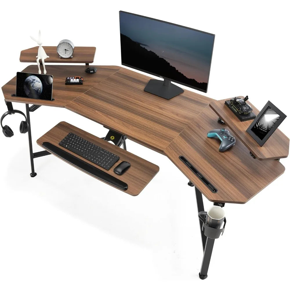 Ergonomic 72 Inch Wing Shaped Gaming Desk With Keyboard Tray