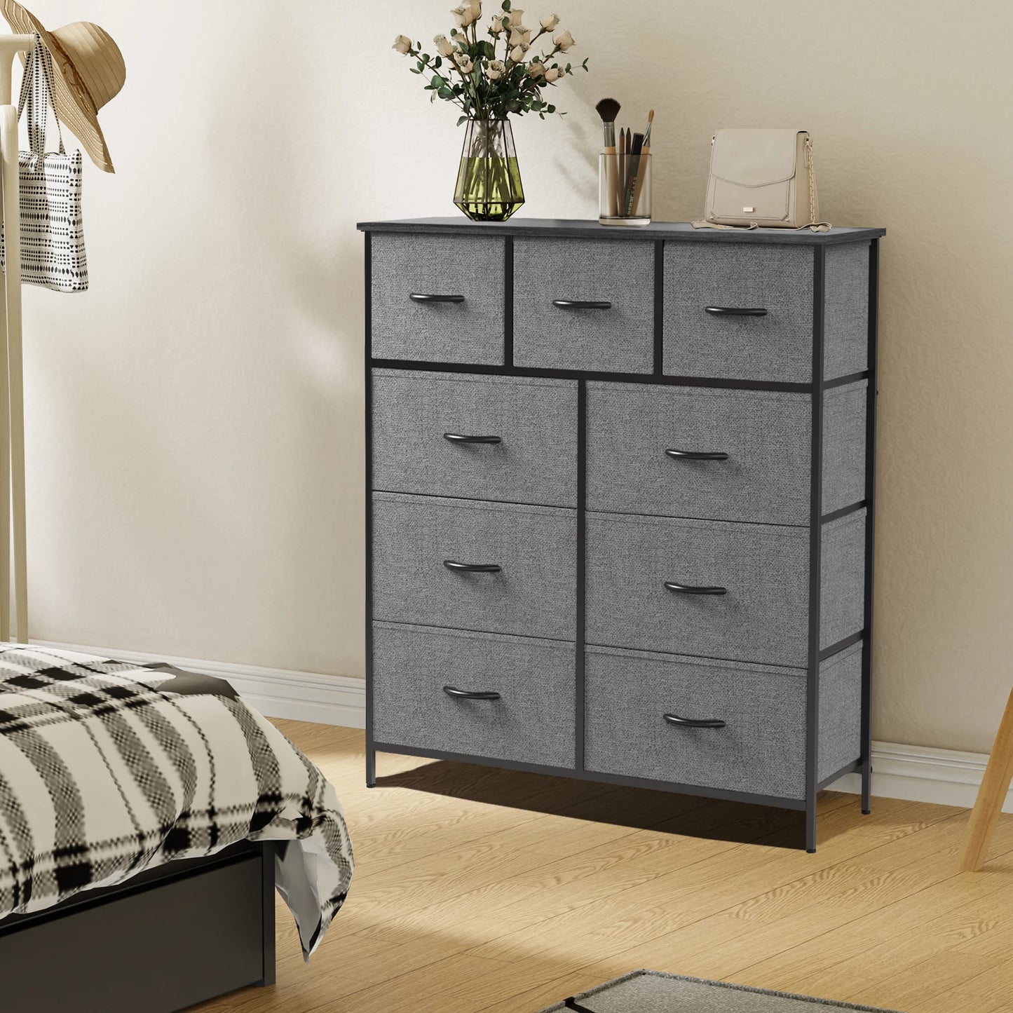 JHK Fabric Storage Dresser With 9 Drawers For Bedroom