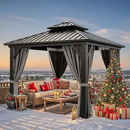 Hardtop Gazebo With Nettings Curtains Durable Shelter