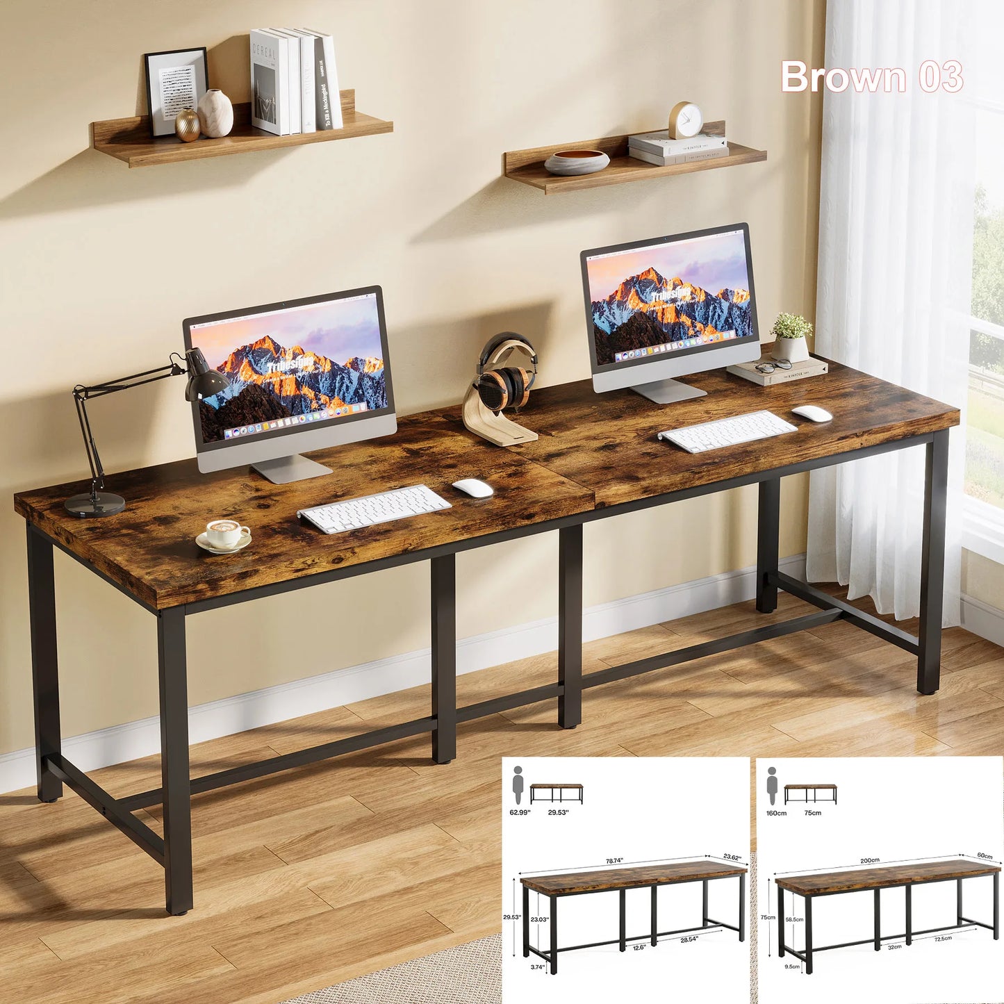 Extra Long Two Person Double Computer Desk for Home Office