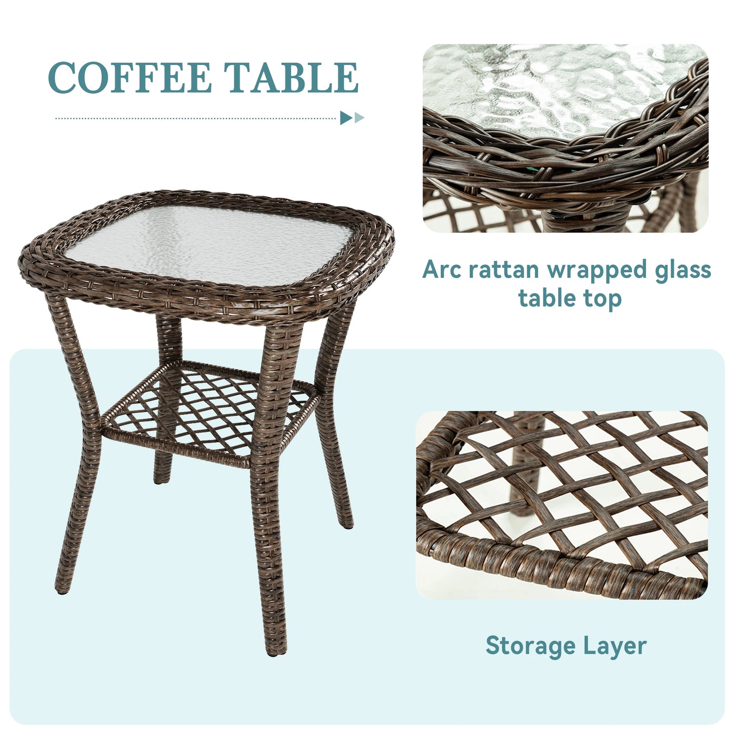 Hoomic 3 Piece Patio Furniture Set with Padded Cushions