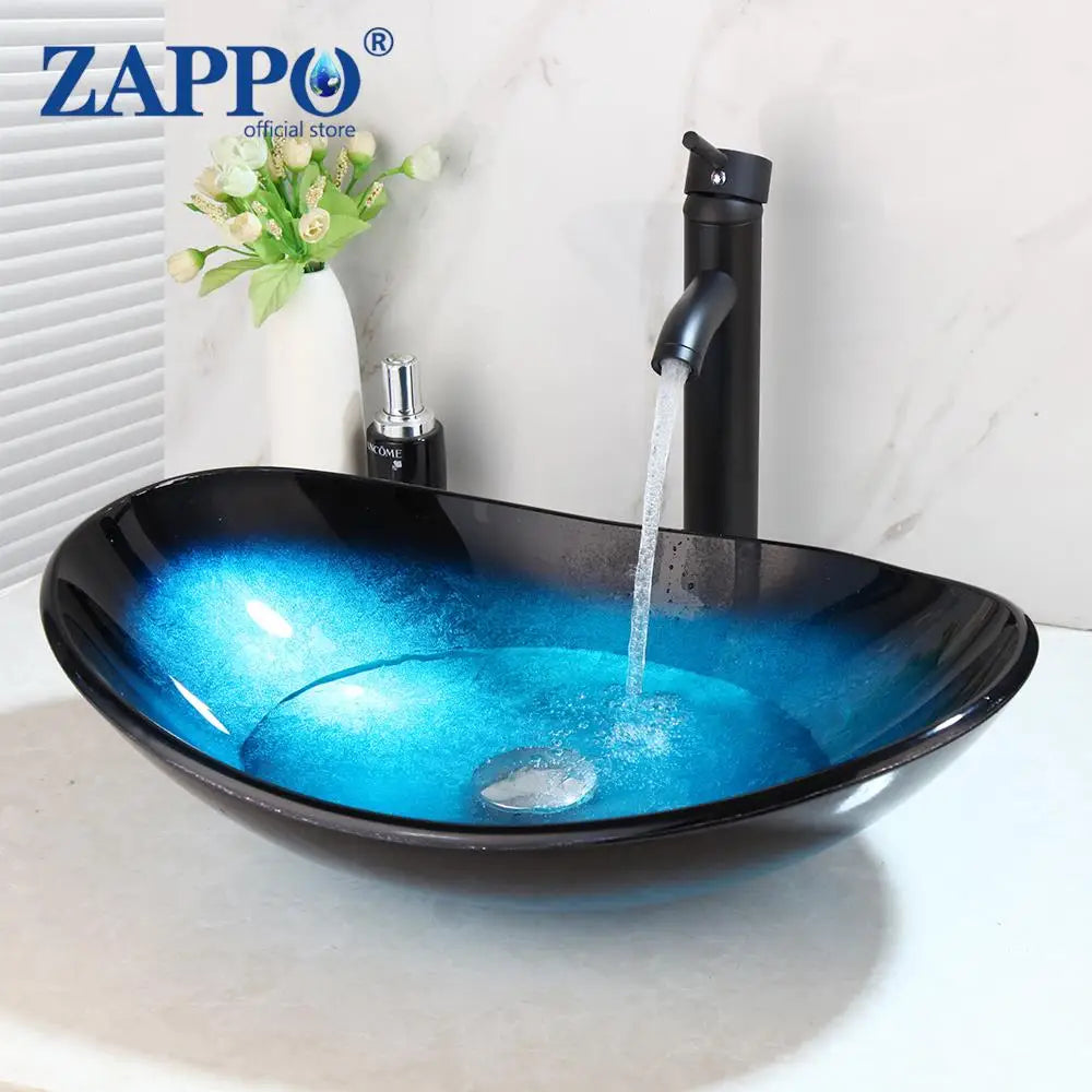 Durable Tempered Glass Vessel Sink With Waterfall Faucet