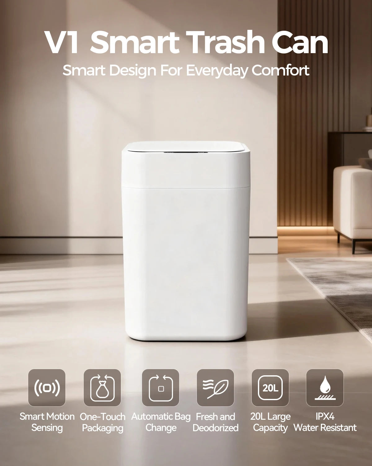 20L Touchless Trash Can With Motion Sensor And Self Sealing