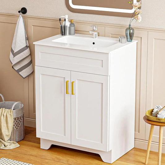 24-Inch Bathroom Vanity with Sink — Bathroom Vanity Cabinet - Ceramic Sink, Wooden Bathroom Sink Cabinet, Customized