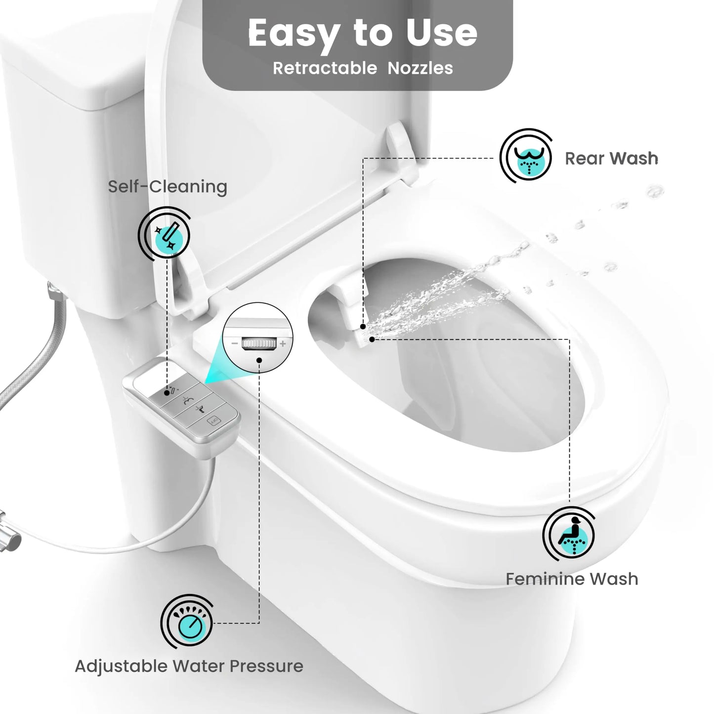 Bidet Attachment for Toilet Ultra-Slim Bidets for Existing Toilets, Non-Electric Bidet Toilet Seat Self-Cleaning