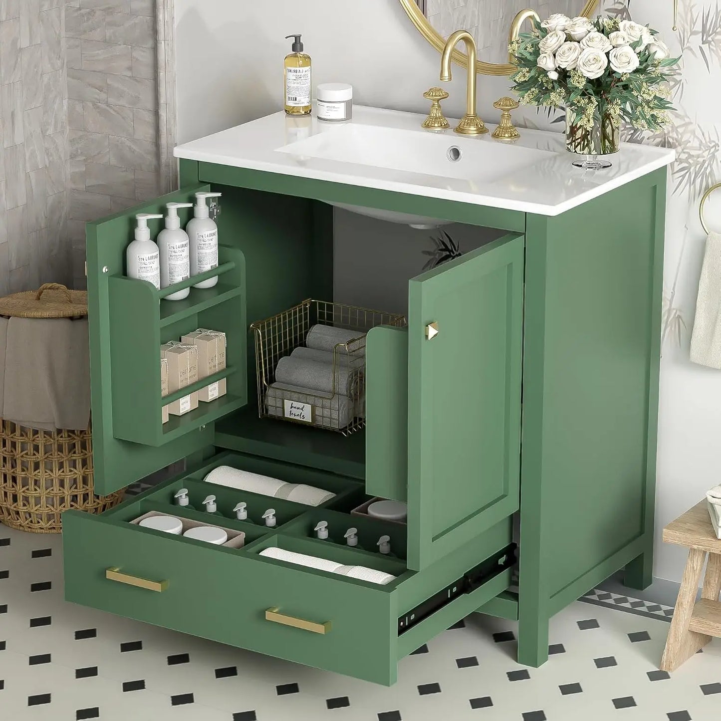 30" Bathroom Vanity with Single Sink, Combo Cabinet Undermount Sink, Bathroom Storage Cabinet with 2 Doors , Customized