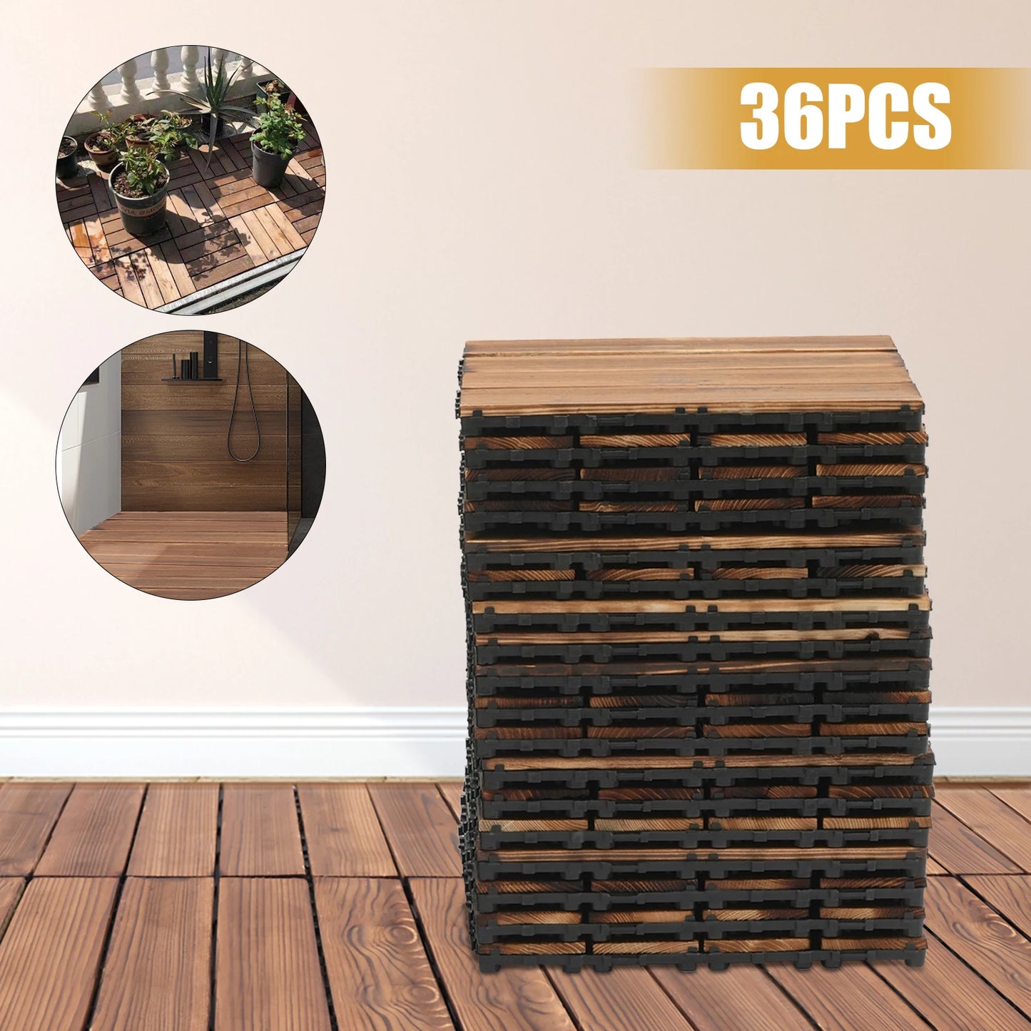 Solid Wood Floor Tiles Interlocking Deck Tiles Non Slip Outdoor