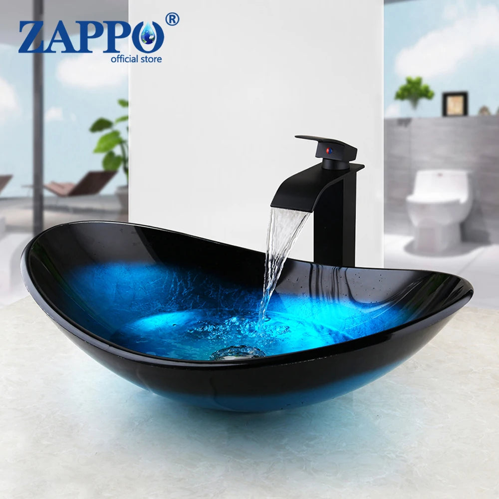 Durable Tempered Glass Vessel Sink With Waterfall Faucet