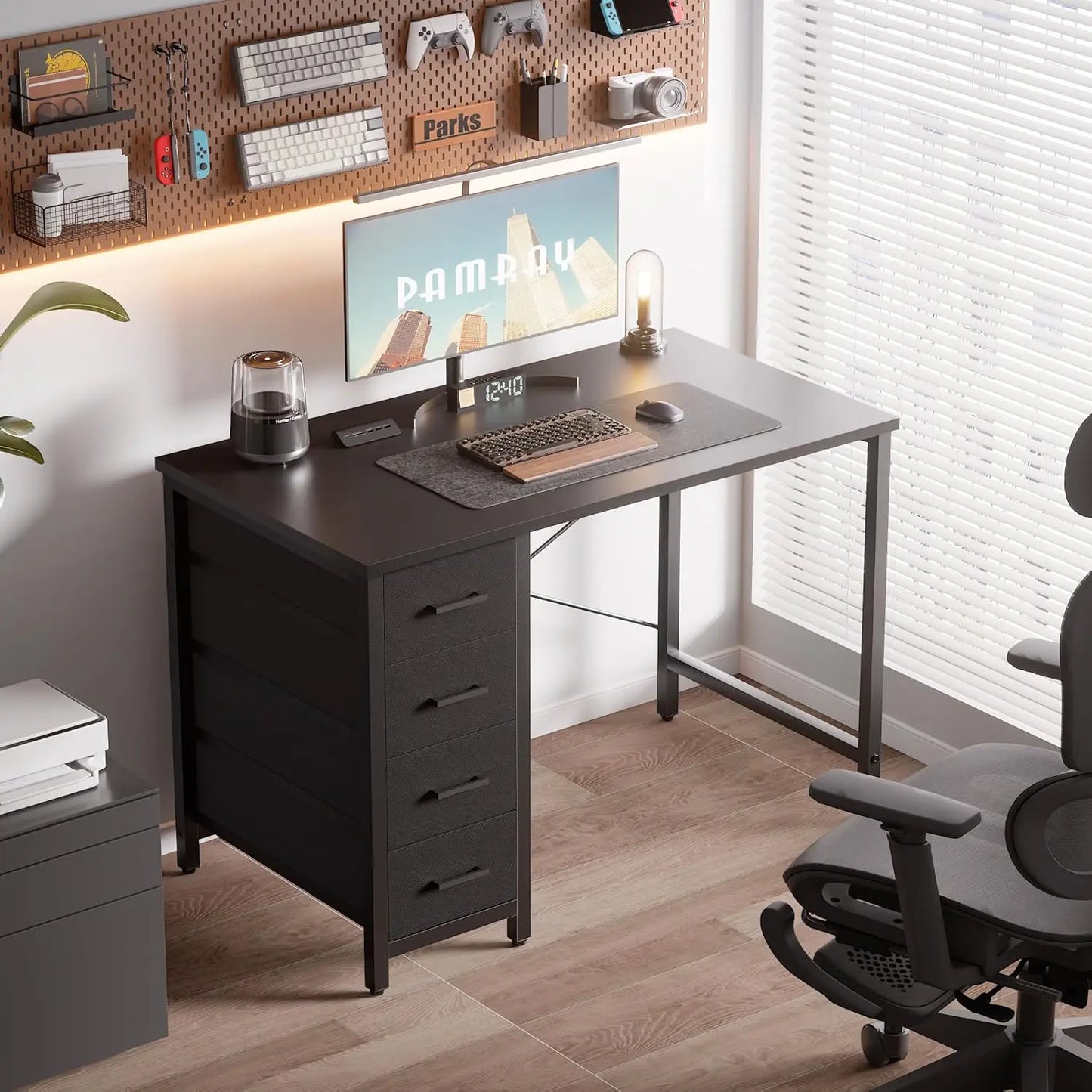 32 Inch Computer Desk with 4 Drawers Small Office Desk for Home Bedroom Study Writing Simple Modern Computer Table Black