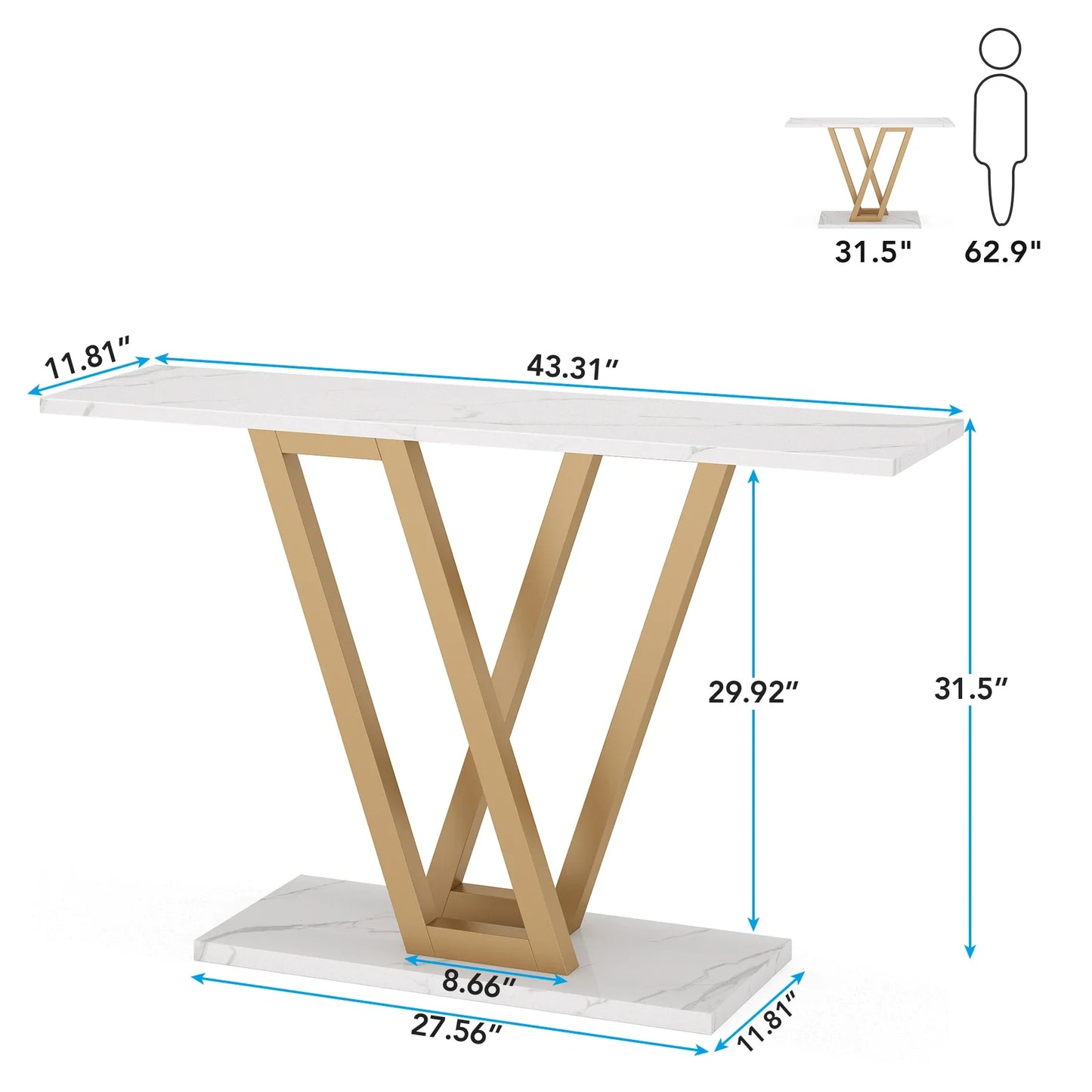 Durable Industrial Console Table 43 Inch For Entryway Living Room