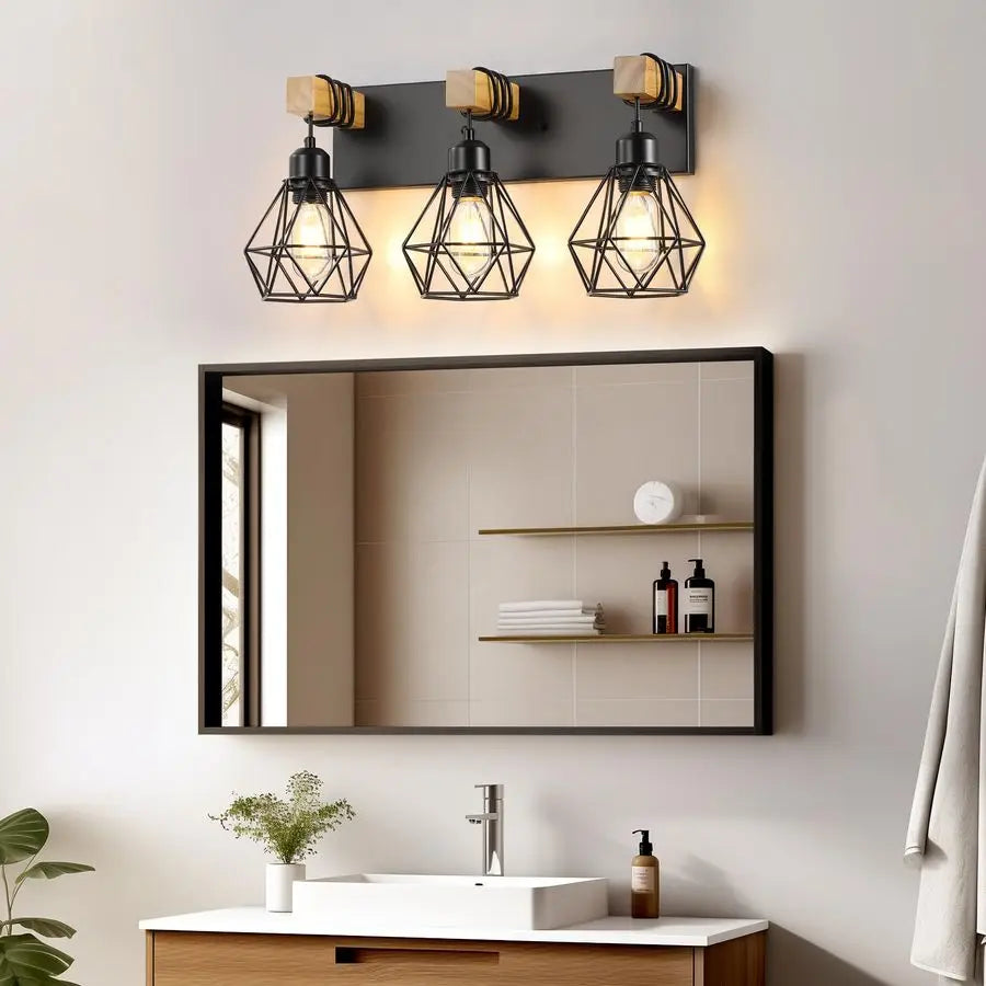 Farmhouse Bathroom Vanity Light Fixtures, Wood Bathroom Light Fixtures Over Mirror, Rustic Sconces Wall Lighting with Elegant Me