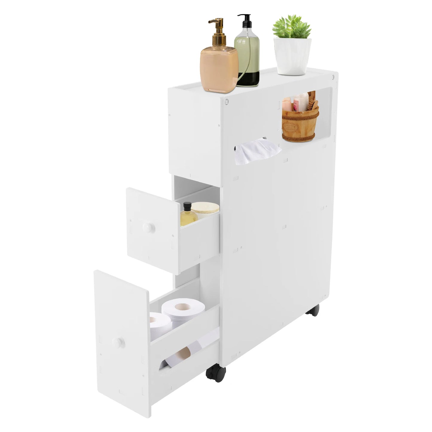 White Storage Cabinet For Bathroom With Drawers Shelves