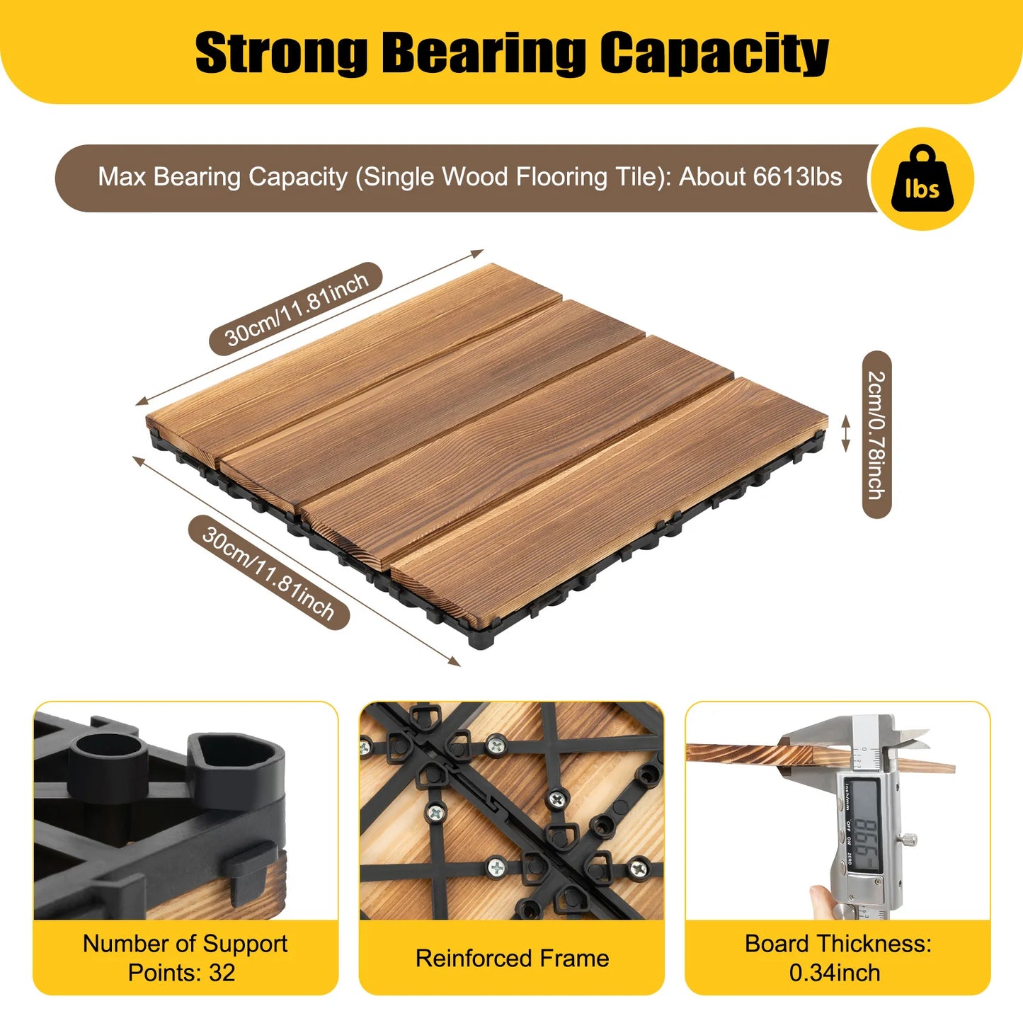 Solid Wood Floor Tiles Interlocking Deck Tiles Non Slip Outdoor