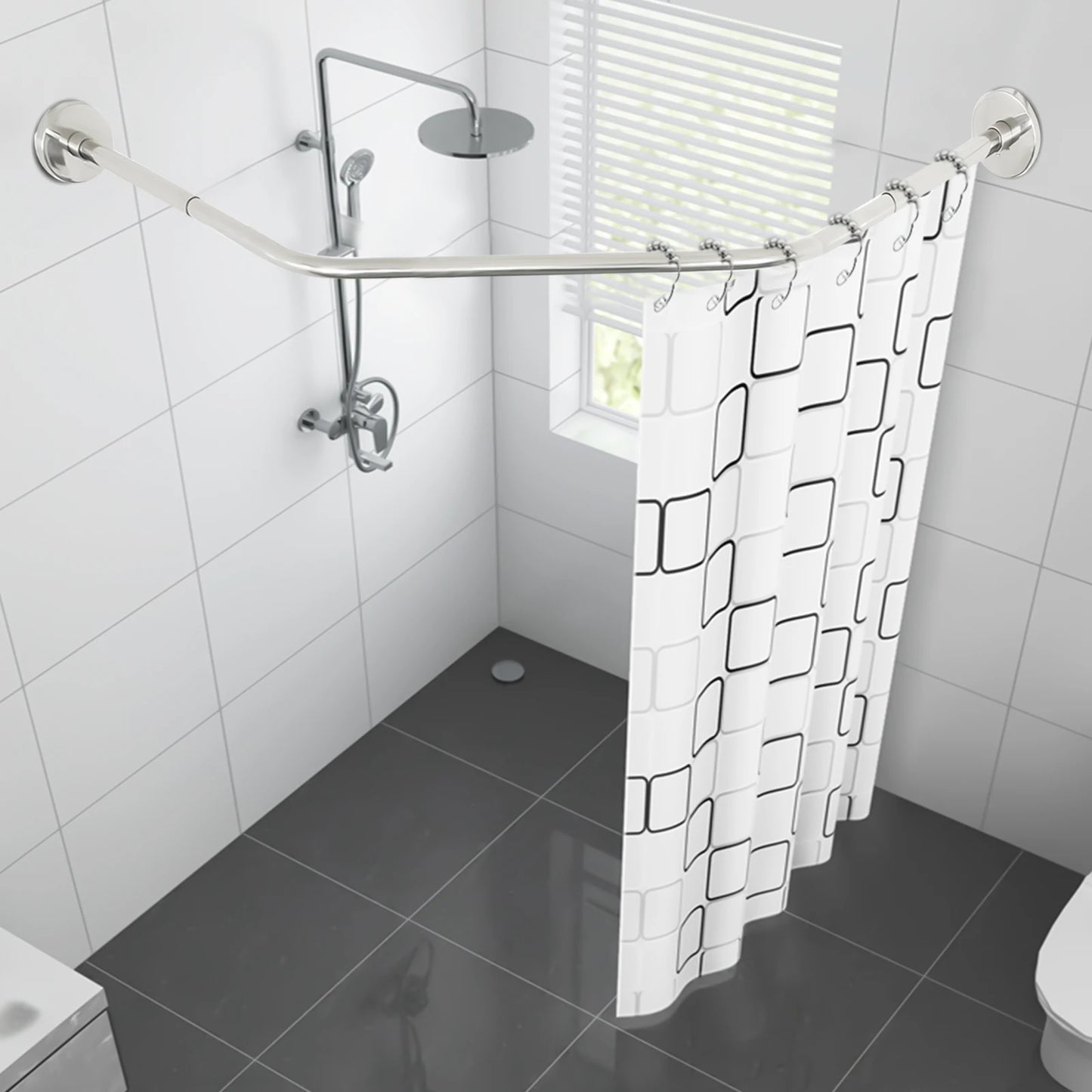 Shower Curtain Rod Stretchable Wall Mount Waterproof 75CM