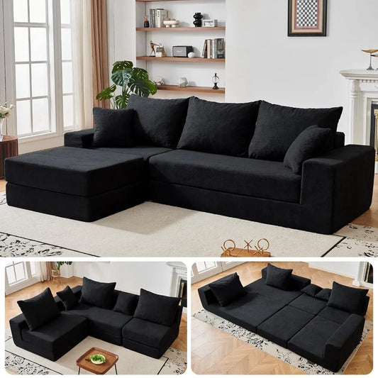 108'' Modular Sectional Couch, Modern 3-Seater Boneless Cloud Sleeper Sofa, L-Shaped Convertible Sectional with, Customized