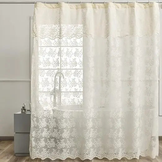 Ivory Lace Shower Curtain With Attached Valance Exquisite VintageChic FloralPatterns