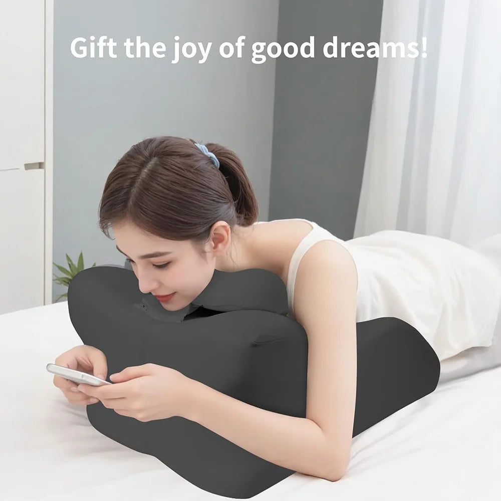 Bed Multifunctional Ergonomic Wedge Pillow with New Prone Position for Reading, Unique Curved Design, with Washable Cover